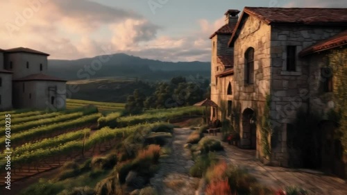 Ancient stone church architecture with a tower stands as a historic landmark in the Montenegro mountains under a European sky