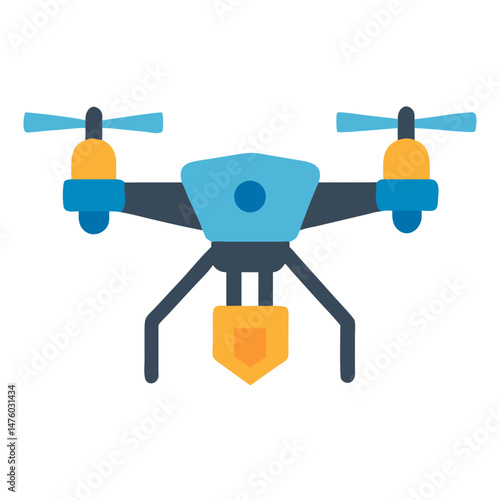Flat graphic of a drone with payload on black