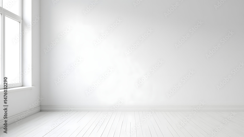 Empty White Room with Wooden Floor and Window - Minimalist Interior Empty White Room with Wooden Floor and Window - Minimalist Interior