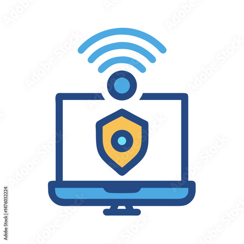 Laptop with Wifi Symbol and Shield For Internet Security
