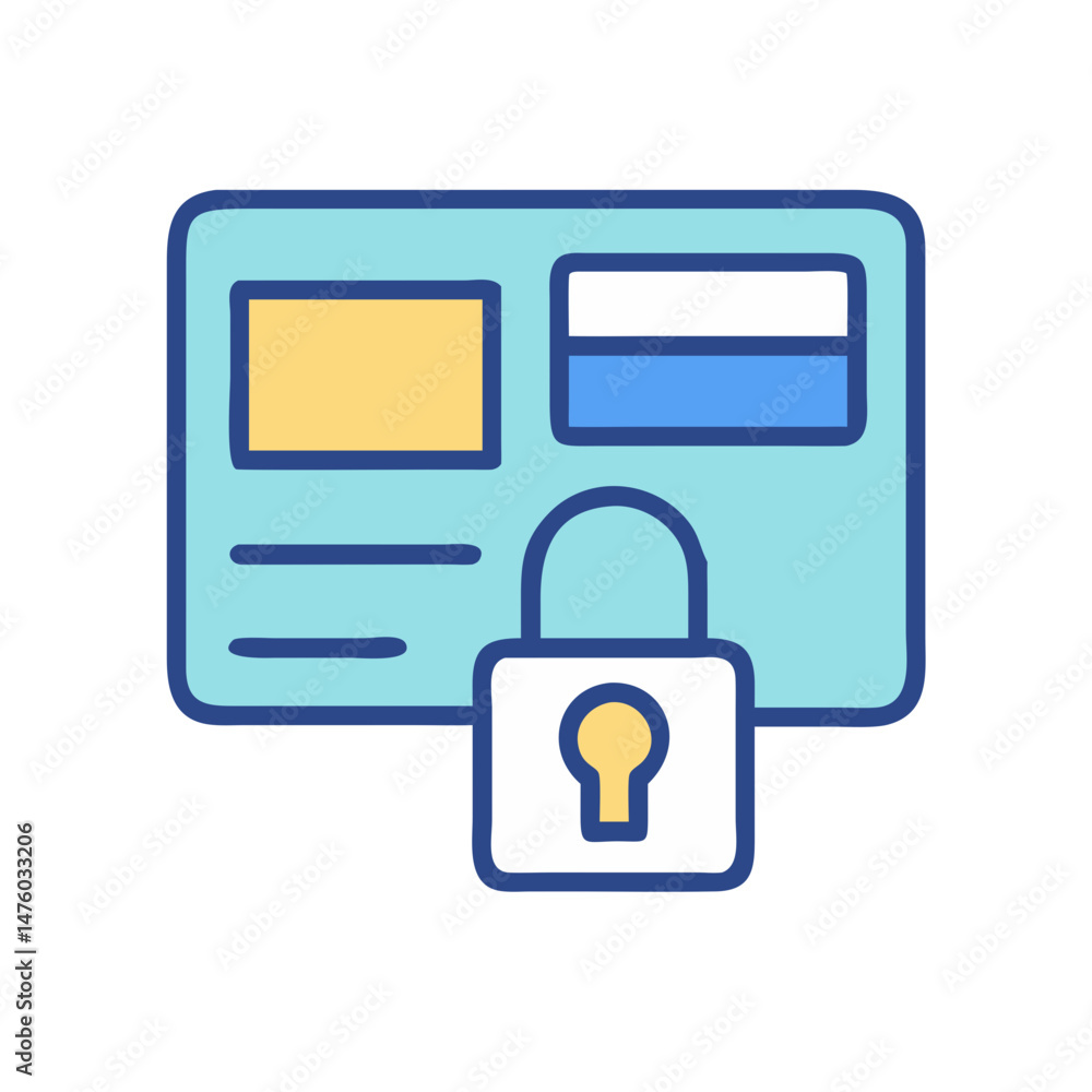 Secured web data with padlock in front of screen Secured web data with padlock in front of screen