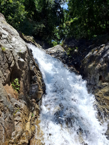 Summer Waterfall in Tropical Forest.