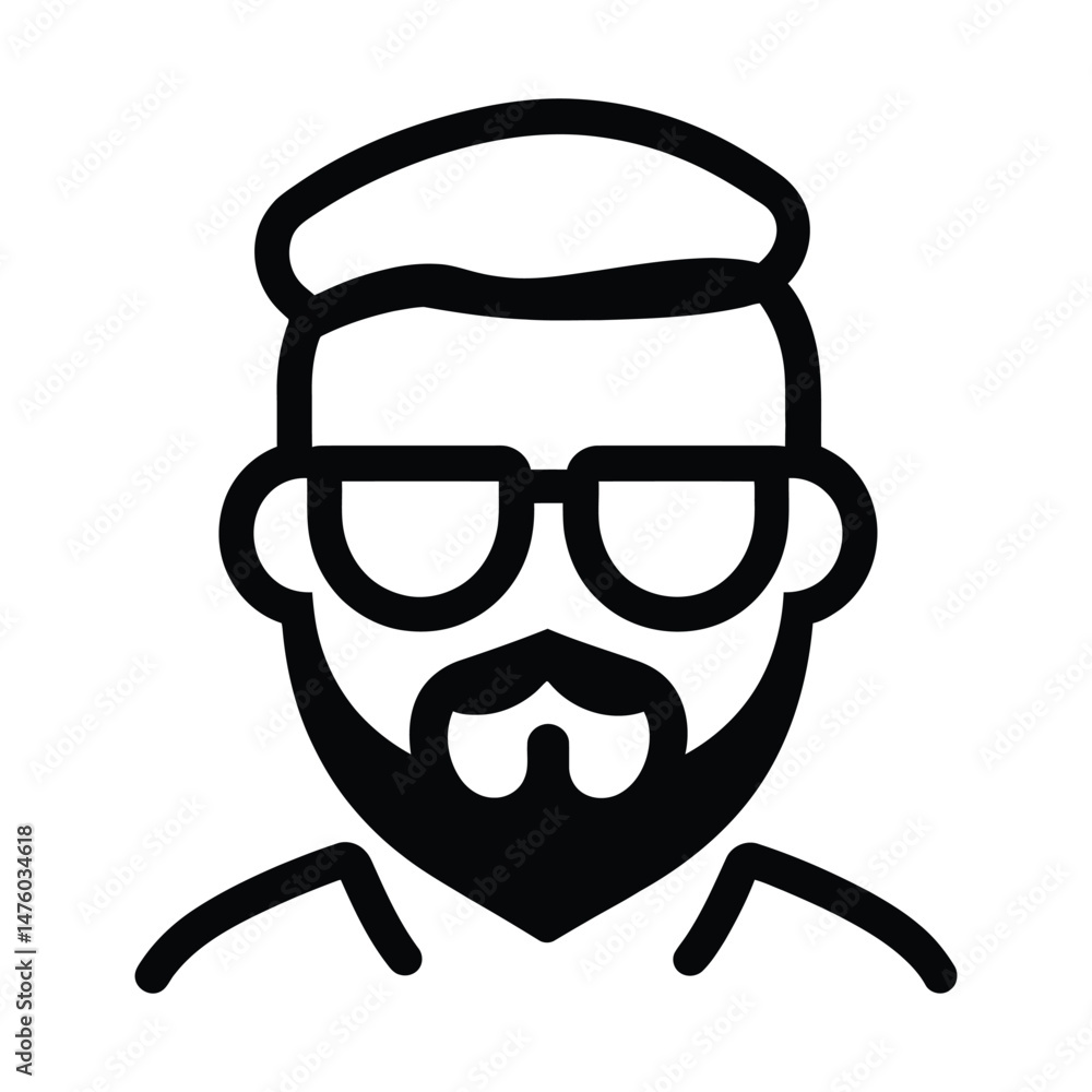 Hipster Man Face Icon Vector. Outline Hipster Man Face Sign. Isolated Contour Symbol Illustration Hipster Man Face Icon Vector. Outline Hipster Man Face Sign. Isolated Contour Symbol Illustration