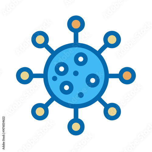Stylized virus icon in blue tones on black background