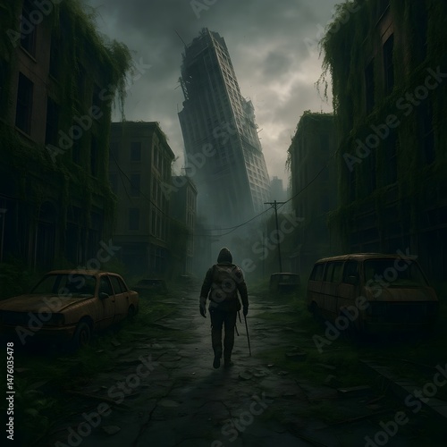 Urban Street Reclaimed by Nature with Lone Survivor


