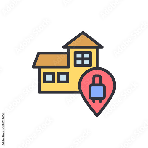 Accommodation Location And Vacation Rental Icon With Suitcase Pin