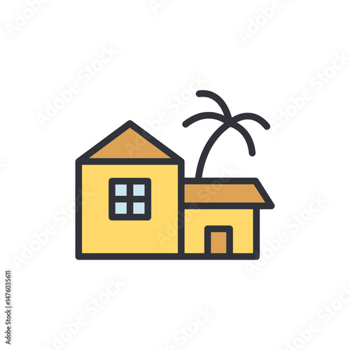 Tropical Retreat House Icon With Palm Tree Symbolizing Vacation Escape