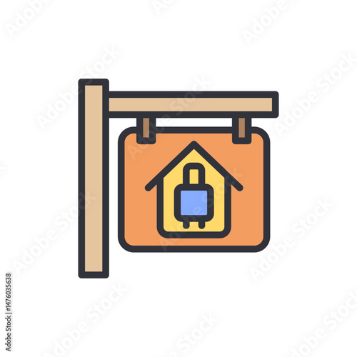 Creative Illustration Of Home Stay Rental Place With Suitcase Sign