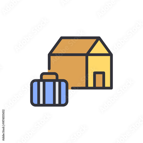 Conceptual Icon Of Moving House With Suitcase Depicts Relocation