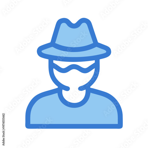 Stylized blue icon depicting an anonymous person wearing a hat