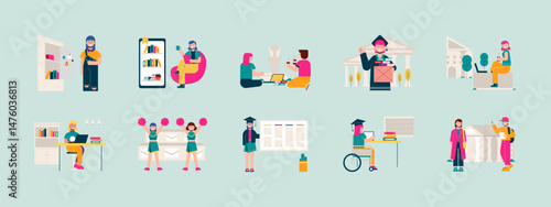 Campus illustrations set. Flat vector illustration concept.