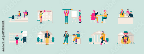 Campus illustrations set. Flat vector illustration concept.