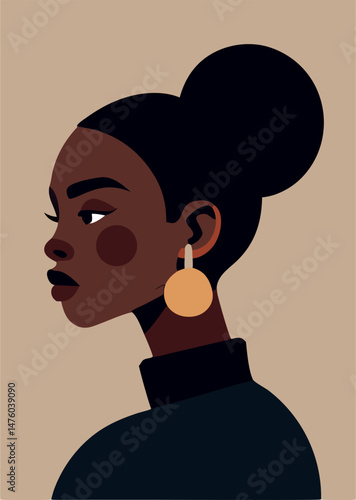 Profile of a Black Woman with Hair in Buns and Gold Earrings