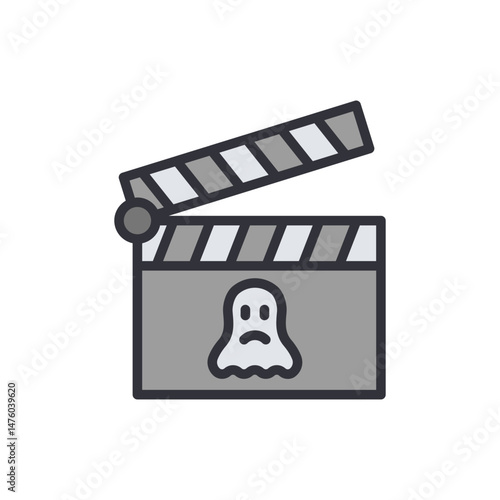 Horror Movie Clapperboard With Ghost Icon For Halloween Film Project