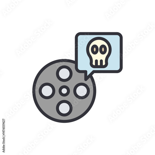 Film Reel With Skull Speech Bubble Depicting Horror Or Thriller Genre