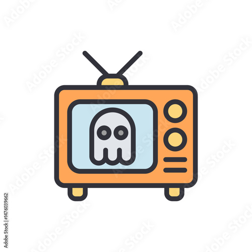 Retro Television Displaying Spooky Specter Symbol For Halloween Season