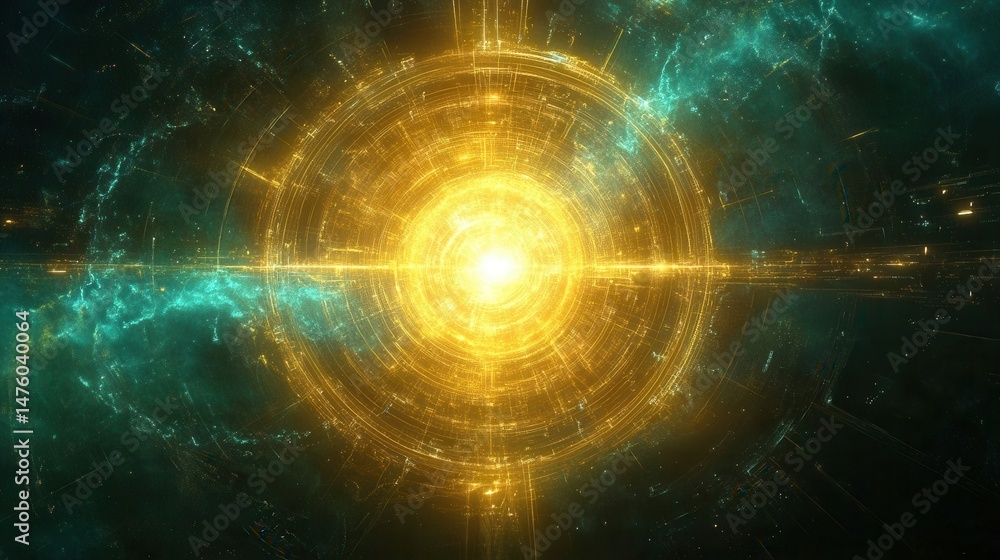 Fototapeta premium Abstract Gold and Teal Energy Burst Futuristic Design