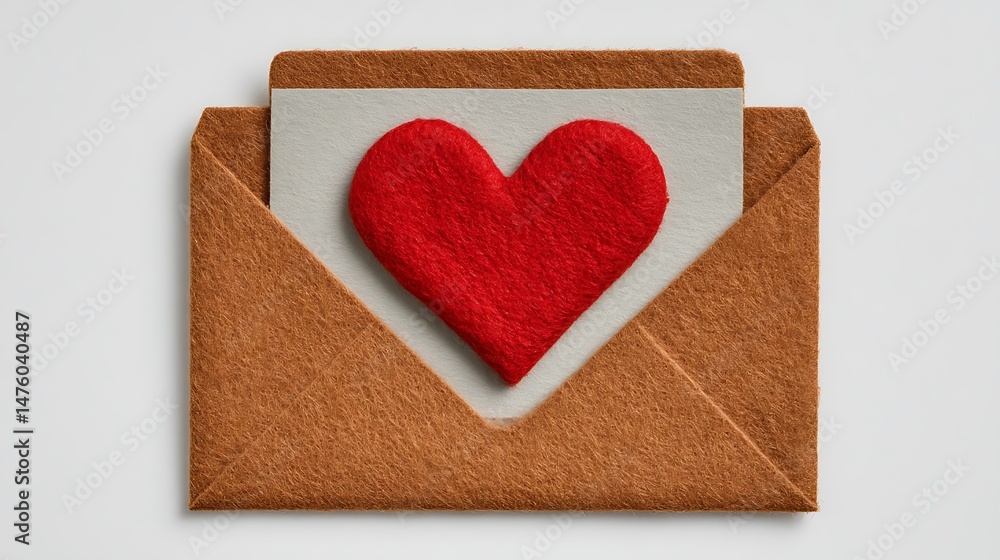 Felt Heart Valentines Day Card in Envelope. Felt Heart Valentines Day Card in Envelope.