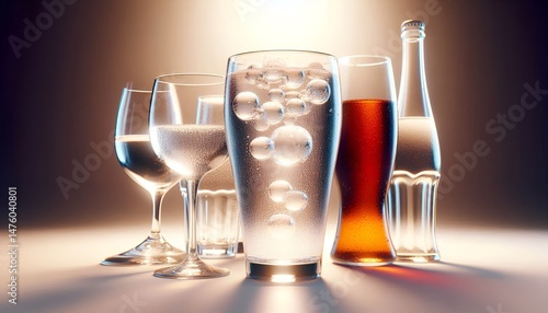 A glass of water beside untouched wine and soda glasses, representing abstemious drinking habits.
