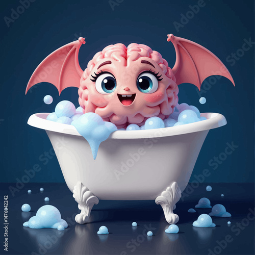 Happy brain soaks in bubbly tub, wings out