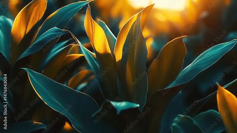 Fototapeta premium Golden Hour Illumination on Lush Tropical Foliage