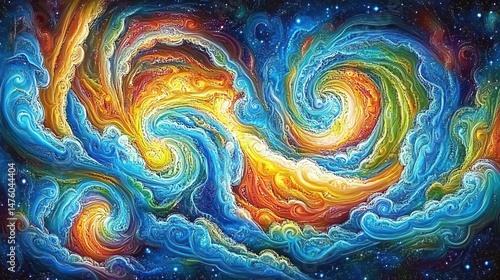 Abstract Cosmic Swirl Vibrant Nebula in Vivid Hues