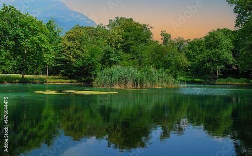 Photography a small mountain lake surrounded by nature