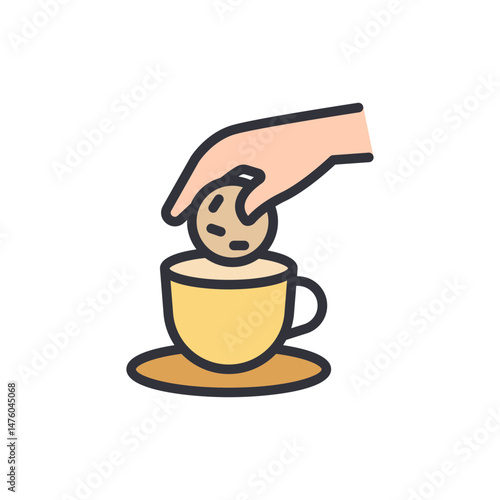 Illustration Of Hand Dipping Cookie In A Cup Of Beverage