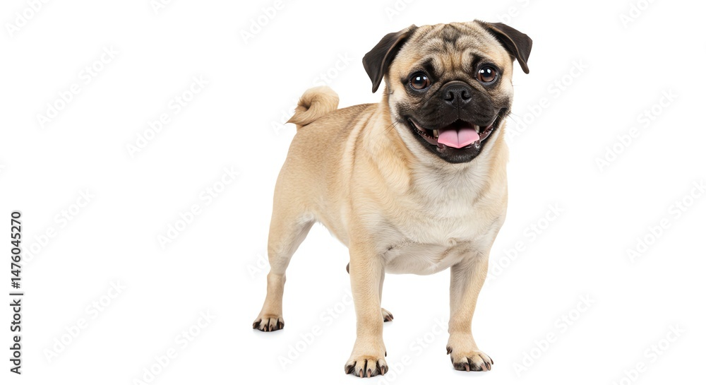 Fototapeta premium Happy Pug Dog Standing on White Background