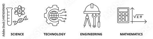 STEM icon set with science, technology, engineering, and mathemathics