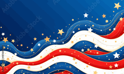 Patriotic Waves: Red, White, Blue Stars Celebration