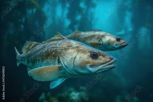 Cod and saithe inhabit the Atlantic Sea Park in Alesund Norway