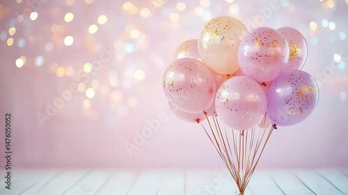 Wallpaper Mural Festive Pink and Purple Balloons with Glitter on a Light Background Torontodigital.ca