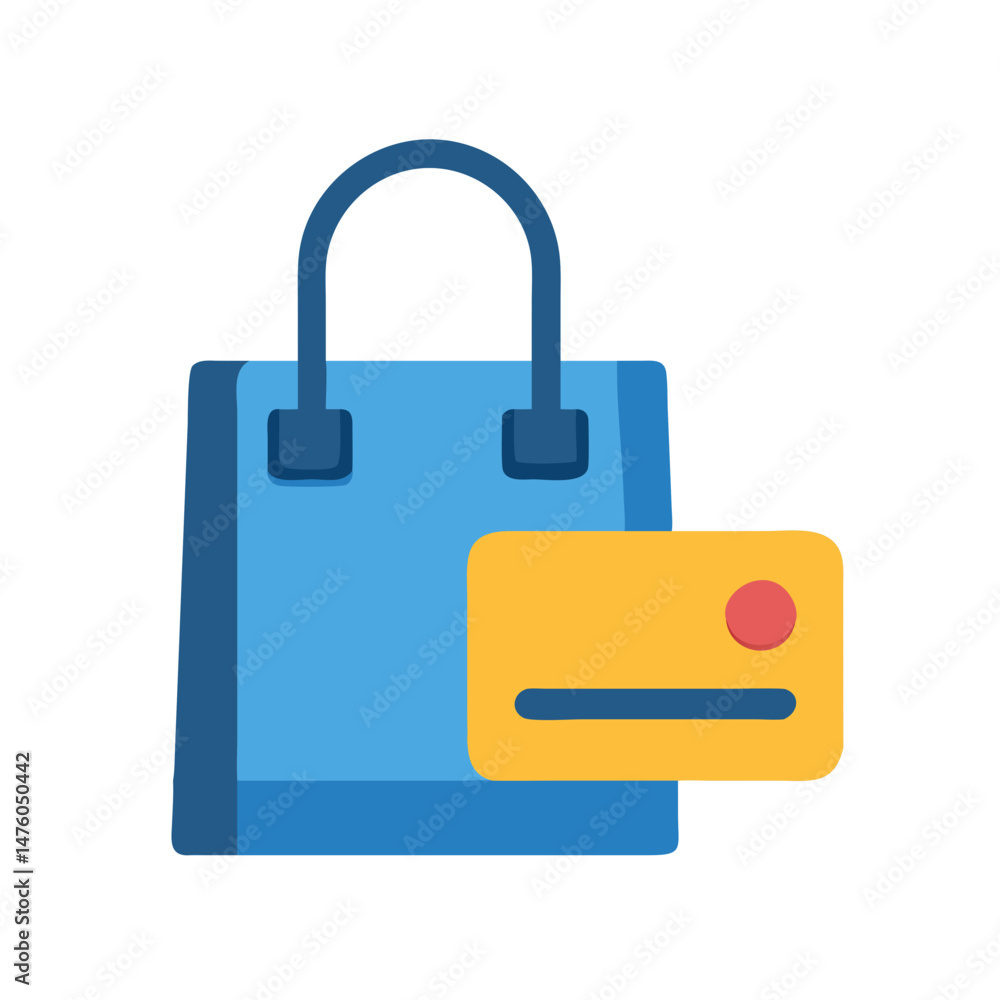 Shopping bag and credit card flat illustration isolated design Shopping bag and credit card flat illustration isolated design