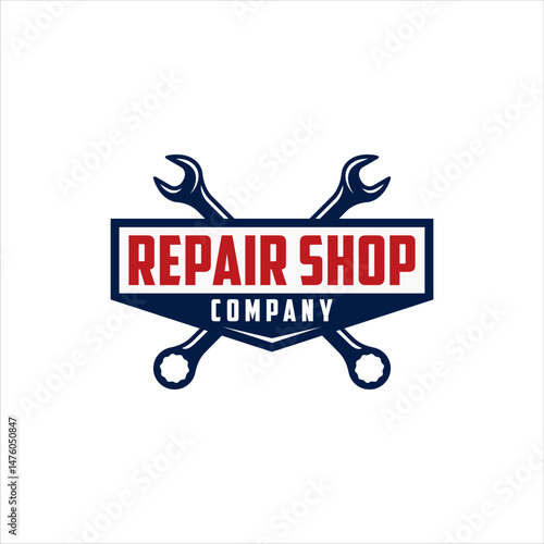 Repair shop logo with simple retro style design
