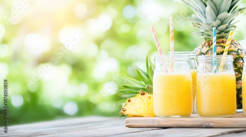 Obraz na płótnie Tropical Refreshment: Refreshing Pineapple Juice, Served Chilled, Invites You to Savor the Essence of Tropical Paradise w salonie