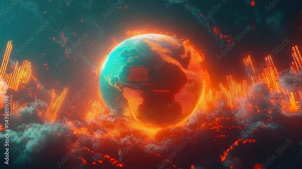 Obraz premium Futuristic Digital Globe with Glowing Cityscapes