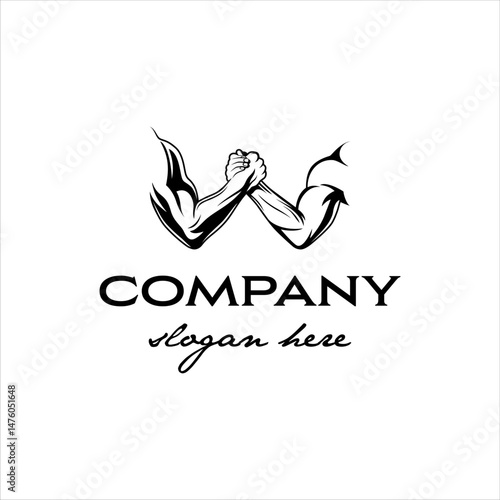 Arm wrestling logo with masculine and classic style design