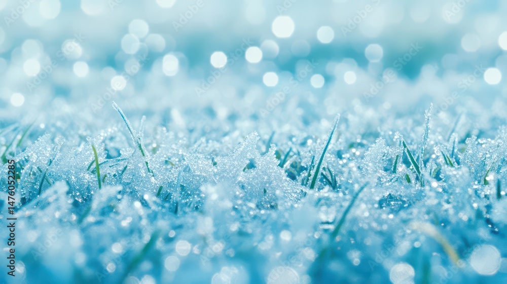 Frozen Grass with Light Blur: The image depicts blades of grass delicately encased in a layer of frost, creating a serene, close-up of nature's icy artistry.