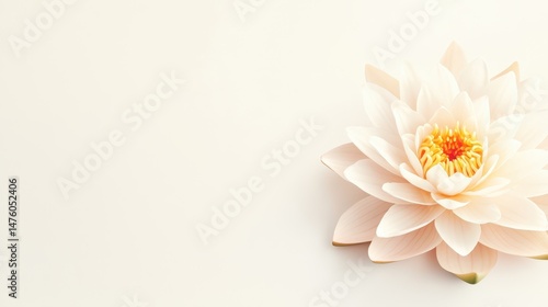 Obraz na płótnie Pastel Water Lily: A serene pastel pink water lily blossom, showcasing delicate petals and a vibrant yellow center, rests on a soft, light background. w salonie