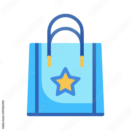 Blue shopping bag with a gold star, flat design