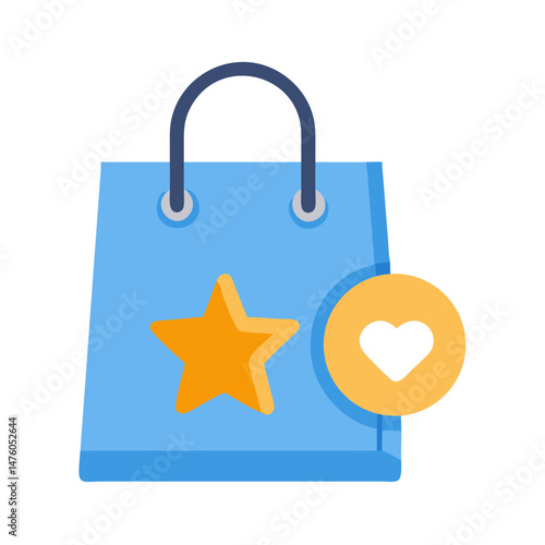 Blue shopping bag with star and heart graphic element