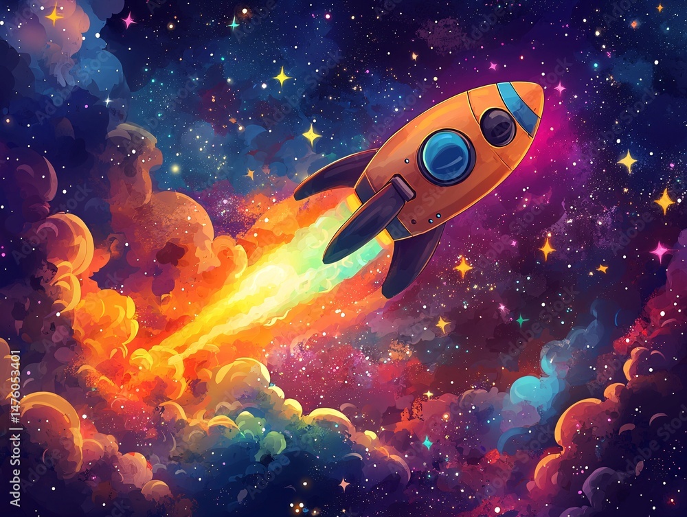 Naklejka premium The spacecraft rushed into the stars