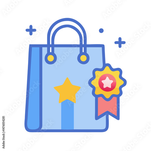Modern shopping bag icon with award ribbon and effects