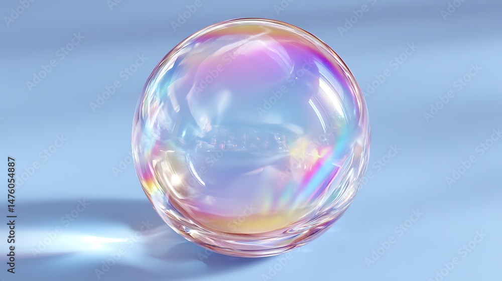 Iridescent Soap Bubble Sphere on Blue Background. Iridescent Soap Bubble Sphere on Blue Background.