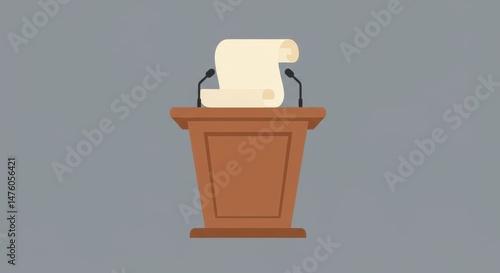 Announcement Podium with Important Document and Microphones for Public Speaking