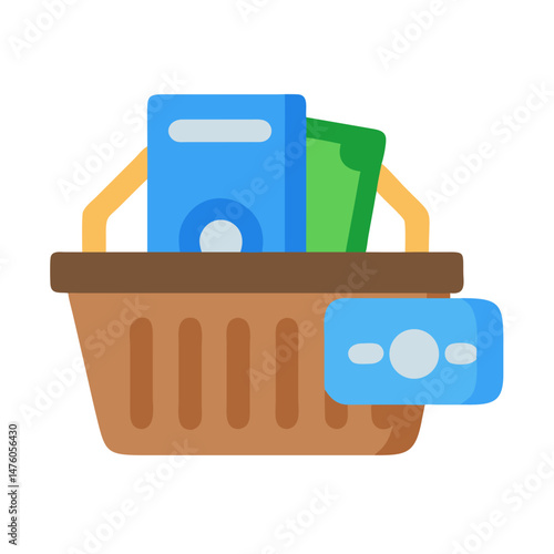Shopping basket with book money and credit card inside