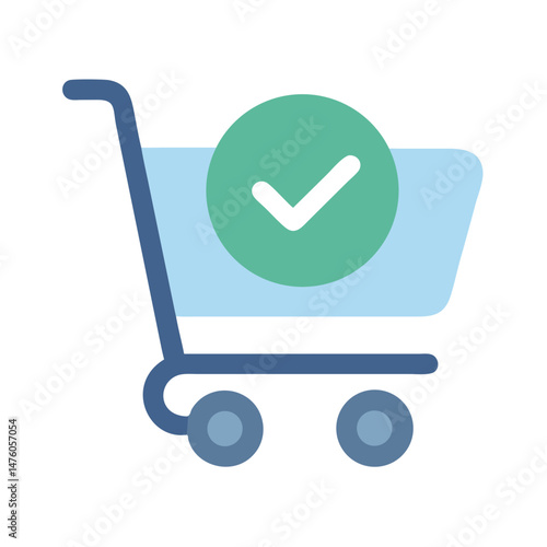 Shopping cart with checkmark symbol icon for confirmation order