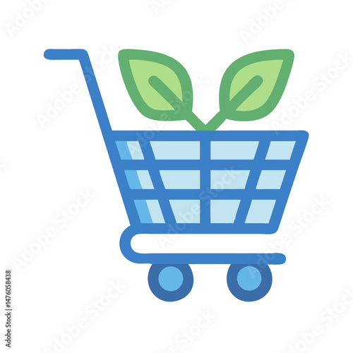 Eco-friendly shopping cart with leaves in flat design style