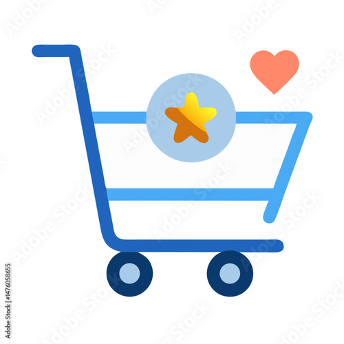 Stylized shopping cart icon with star and heart symbol